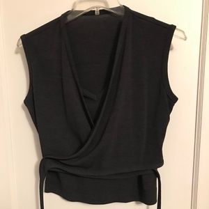 Tank with attached wrap around vest, size M, charcoal grey